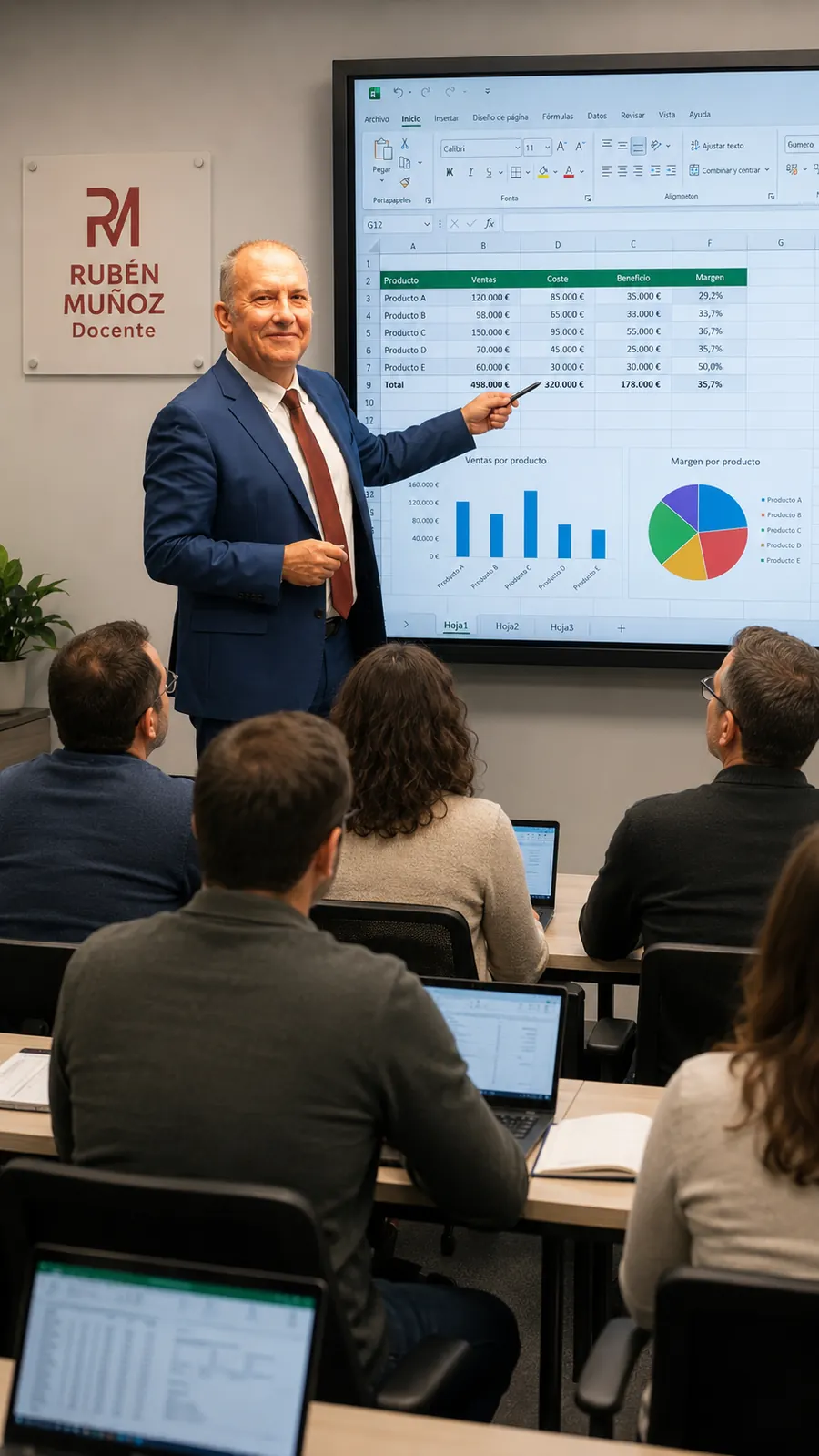 Representación de Rubén Muñoz explicando Excel y análisis de datos